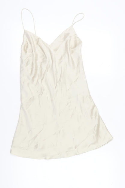 Zara Women Beige Slip Dress, Size 12, V-Neck, Party
