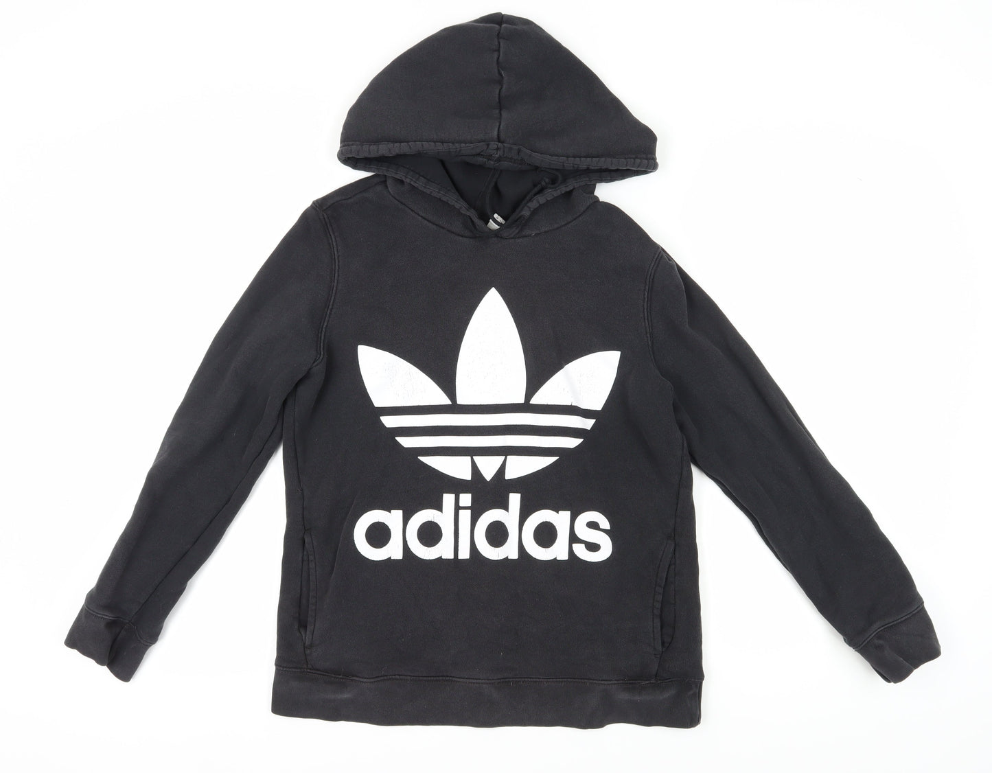 Adidas Unisex Black Pullover Hoodie, Size 12, Sporty Logo