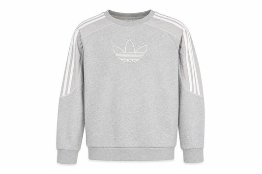 Front view of Adidas boys’ grey pullover sweatshirt, logo, age 13-14