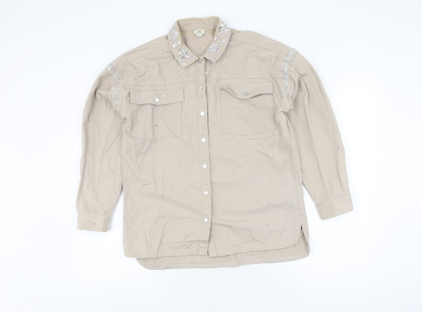 Teens UK Size 14 Plus River Island Beige Basic Button-Up