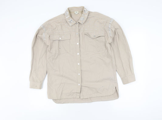 Teens UK Size 14 Plus River Island Beige Basic Button-Up