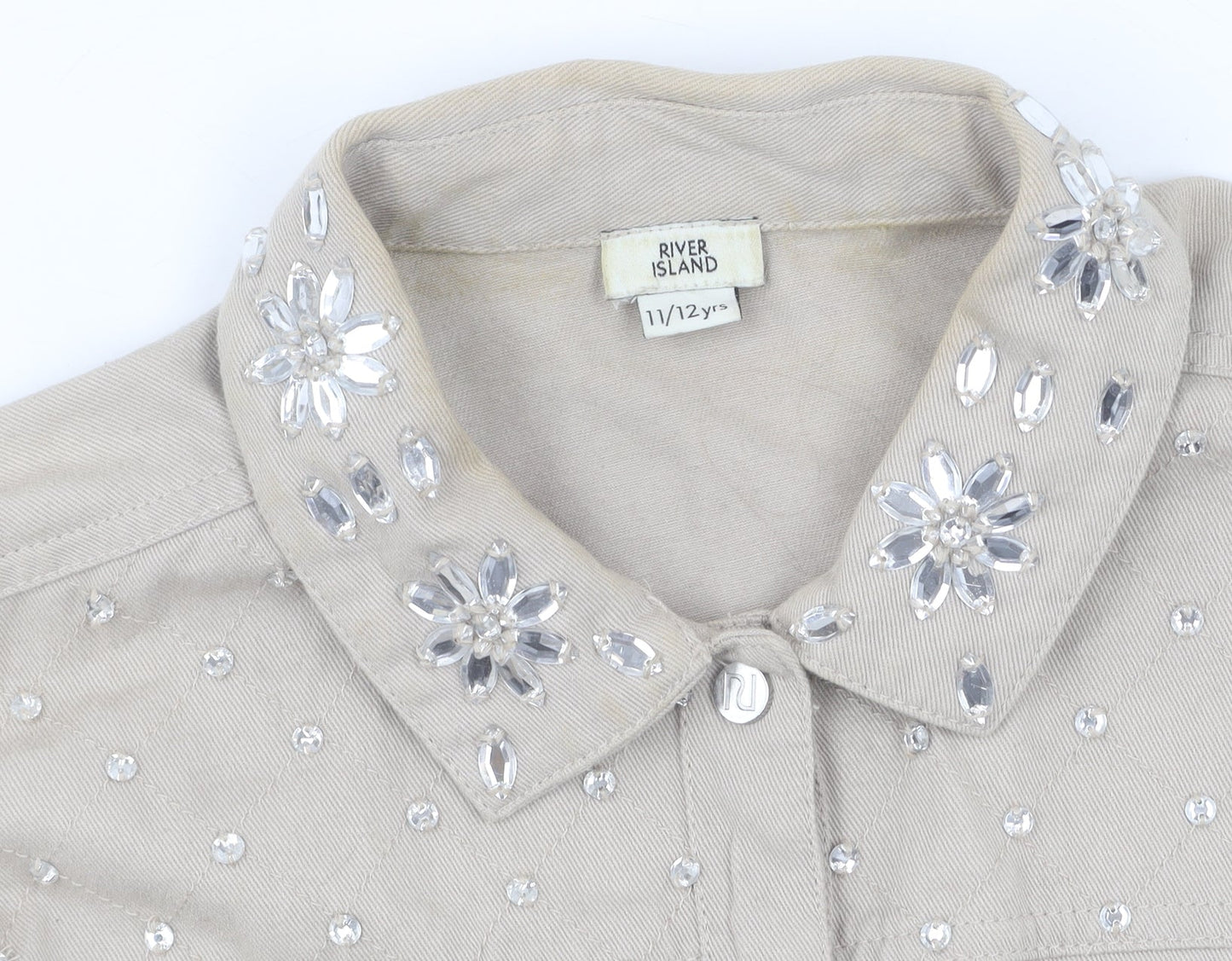 Teens UK Size 14 Plus River Island Beige Basic Button-Up