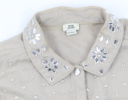 Teens UK Size 14 Plus River Island Beige Basic Button-Up