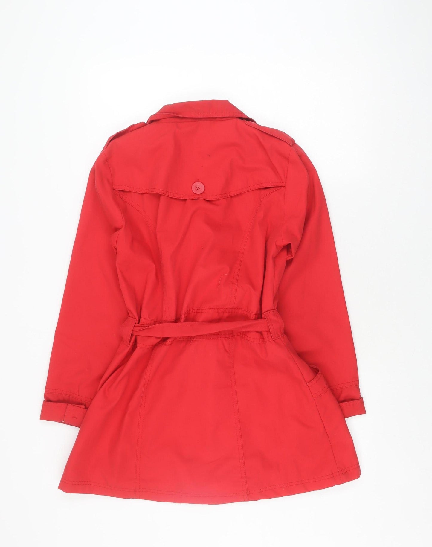 JS Women's Red Trench Coat Size 10, Belted Classic Style