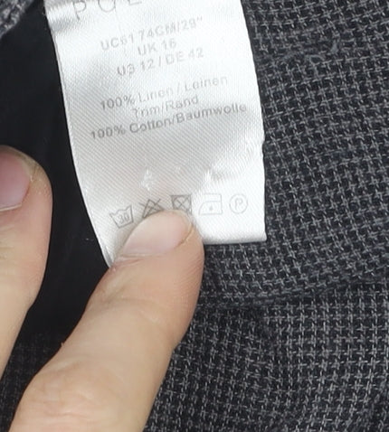 Poetry Men's Grey Check Linen Trousers Size 16