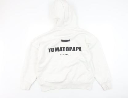 Tomato Papa Men's White Hoodie L Pullover Anime Graphic
