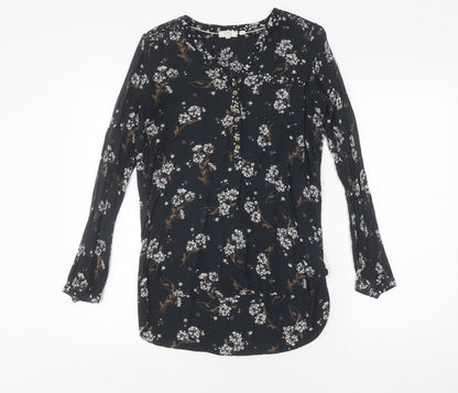 Fat Face Women's Black Floral V-Neck Blouse UK 6