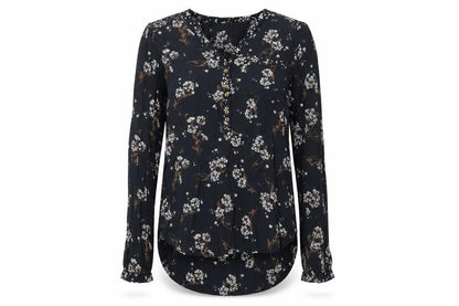 Fat Face Women's Black Floral V-Neck Blouse UK 6
