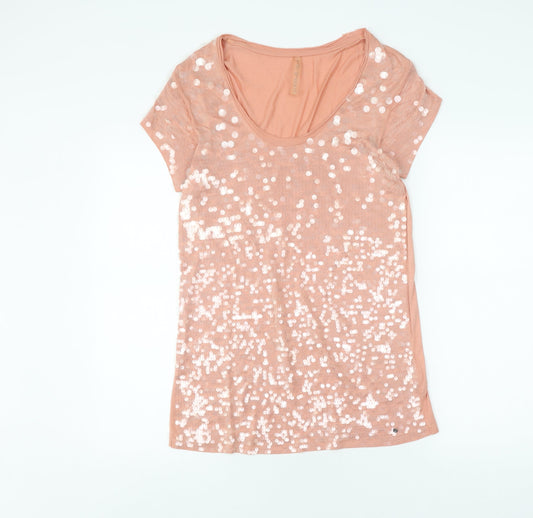 Guess Women's Pink Sequin T-Shirt XS - Spring/Summer