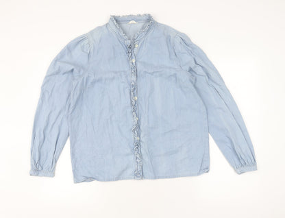 Hush Women's Blue Cotton Blouse, Size 10, Button Accent