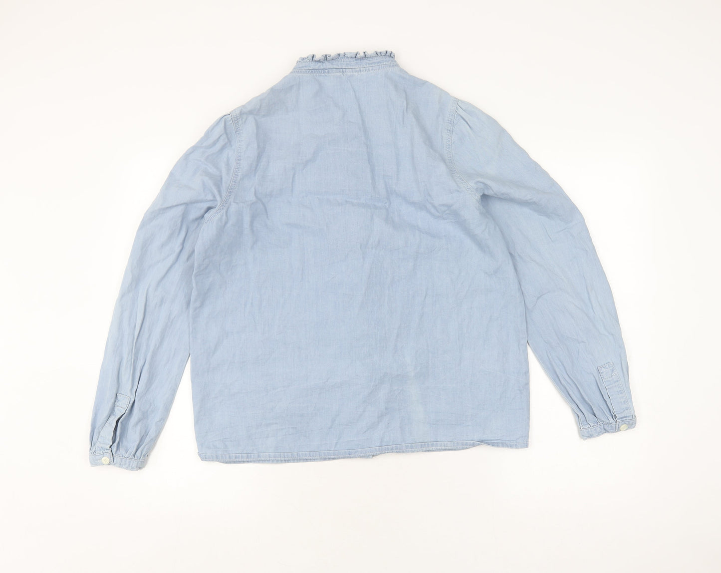 Hush Women's Blue Cotton Blouse, Size 10, Button Accent