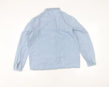 Hush Women's Blue Cotton Blouse, Size 10, Button Accent