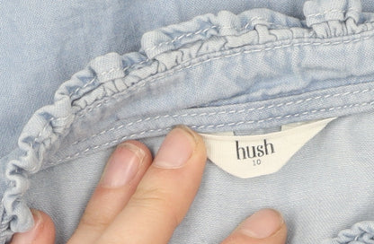 Hush Women's Blue Cotton Blouse, Size 10, Button Accent