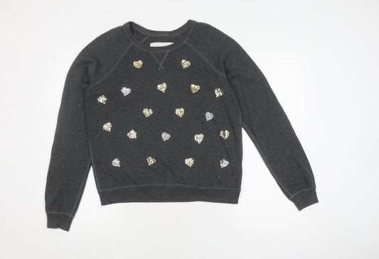 Additional front view of Abercrombie & Fitch girls’ black sequin pullover sweatshirt, size L