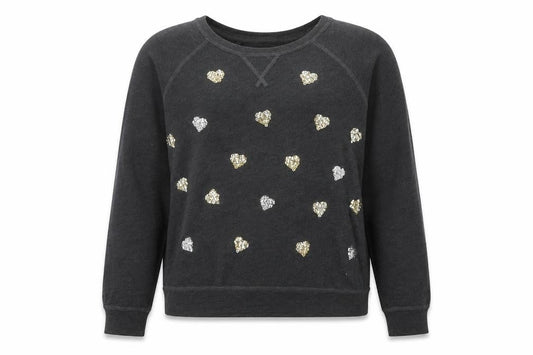 Front view of Abercrombie & Fitch girls’ black sequin pullover sweatshirt, size L
