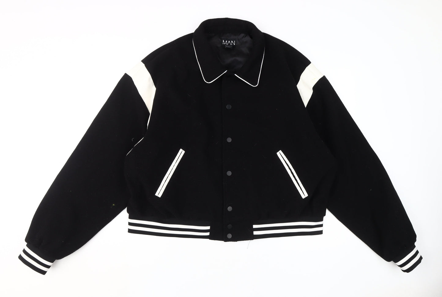 Mens UK Size L boohooMAN Black Varsity Jacket