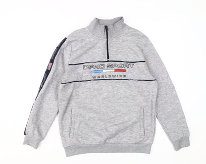 DFND Boys Grey Henley Sweatshirt, 13 Years, 1/2 Zip, Logo