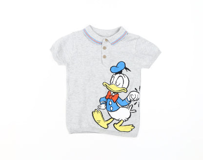 Disney Boys Grey Polo Shirt with Donald Duck Print, 3-4 Years