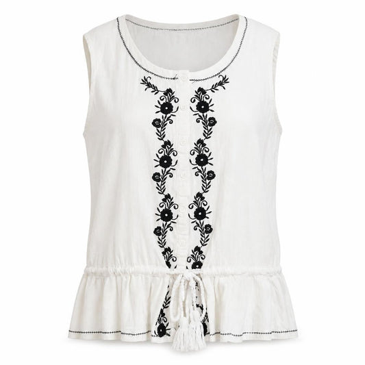 Front view of Roman Women's Ivory Embroidered Sleeveless Blouse