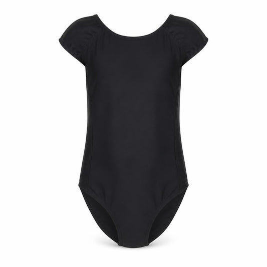 Front view of Decathlon girls’ black one piece swimsuit, size 12