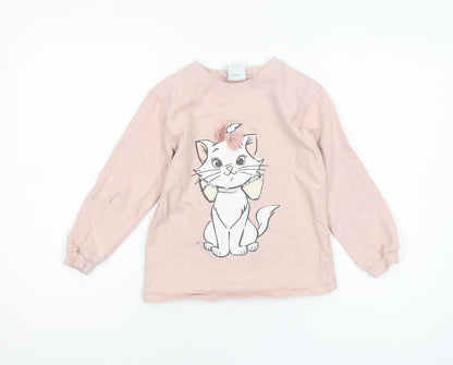 Disney Classics Girls Pink Sweatshirt, 5-6 Years, Sequin Cat Design