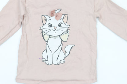 Disney Classics Girls Pink Sweatshirt, 5-6 Years, Sequin Cat Design