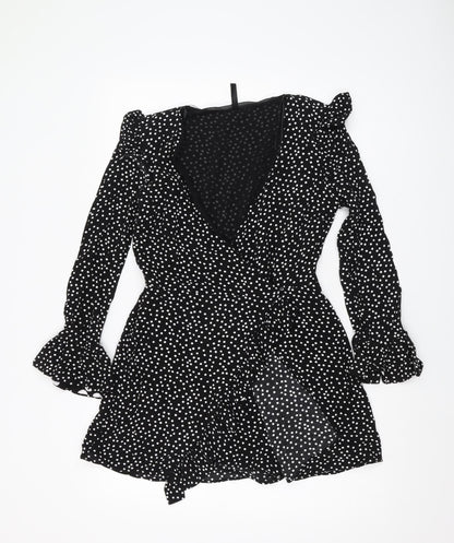 Zara Women's Black Polka Dot Playsuit Size 12