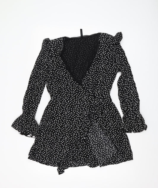 Zara Women's Black Polka Dot Playsuit Size 12