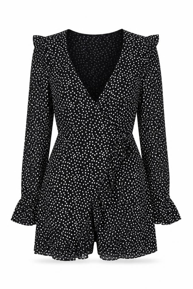 Zara Women's Black Polka Dot Playsuit Size 12