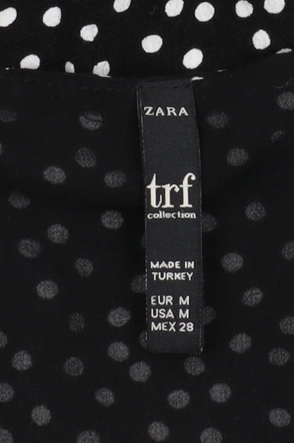 Zara Women's Black Polka Dot Playsuit Size 12