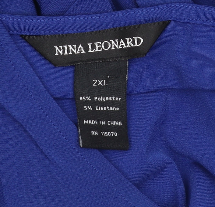 Womens UK Size 2XL Nina Leonard Blue Tunic Blouse