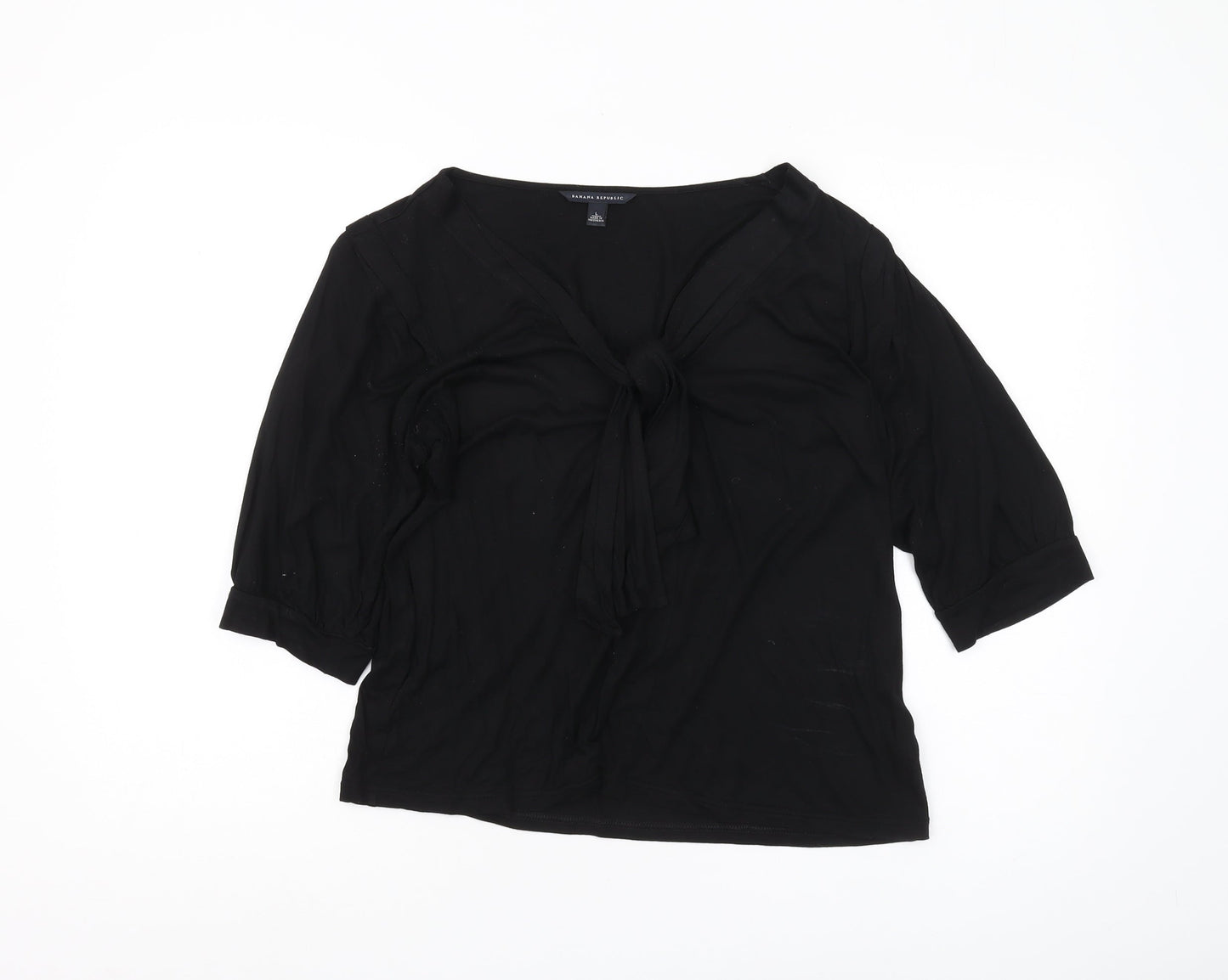 Banana Republic Women's Black V-Neck Blouse, L, Casual 3/4 Sleeve