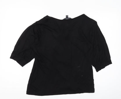 Banana Republic Women's Black V-Neck Blouse, L, Casual 3/4 Sleeve