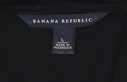 Banana Republic Women's Black V-Neck Blouse, L, Casual 3/4 Sleeve