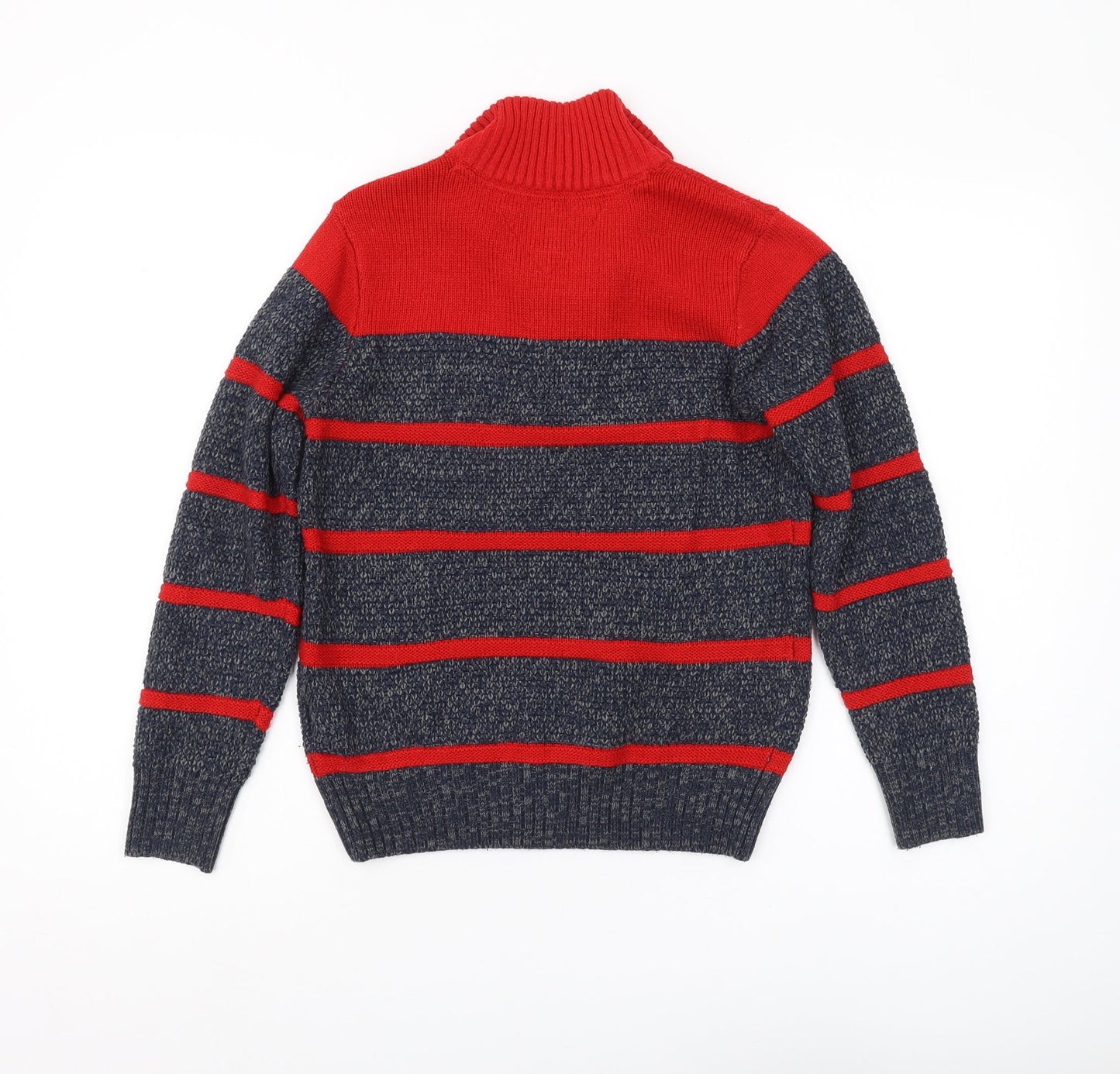 Tommy Hilfiger Boys Red Grey Striped Pullover Jumper M