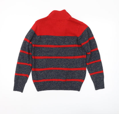 Tommy Hilfiger Boys Red Grey Striped Pullover Jumper M