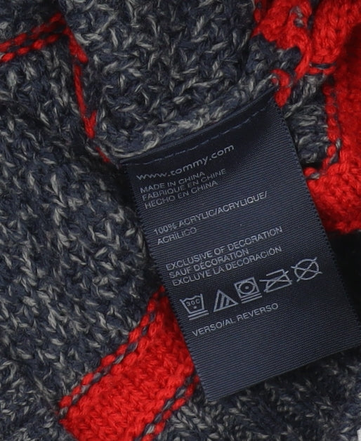 Tommy Hilfiger Boys Red Grey Striped Pullover Jumper M