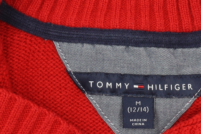 Tommy Hilfiger Boys Red Grey Striped Pullover Jumper M