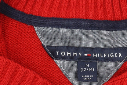 Tommy Hilfiger Boys Red Grey Striped Pullover Jumper M