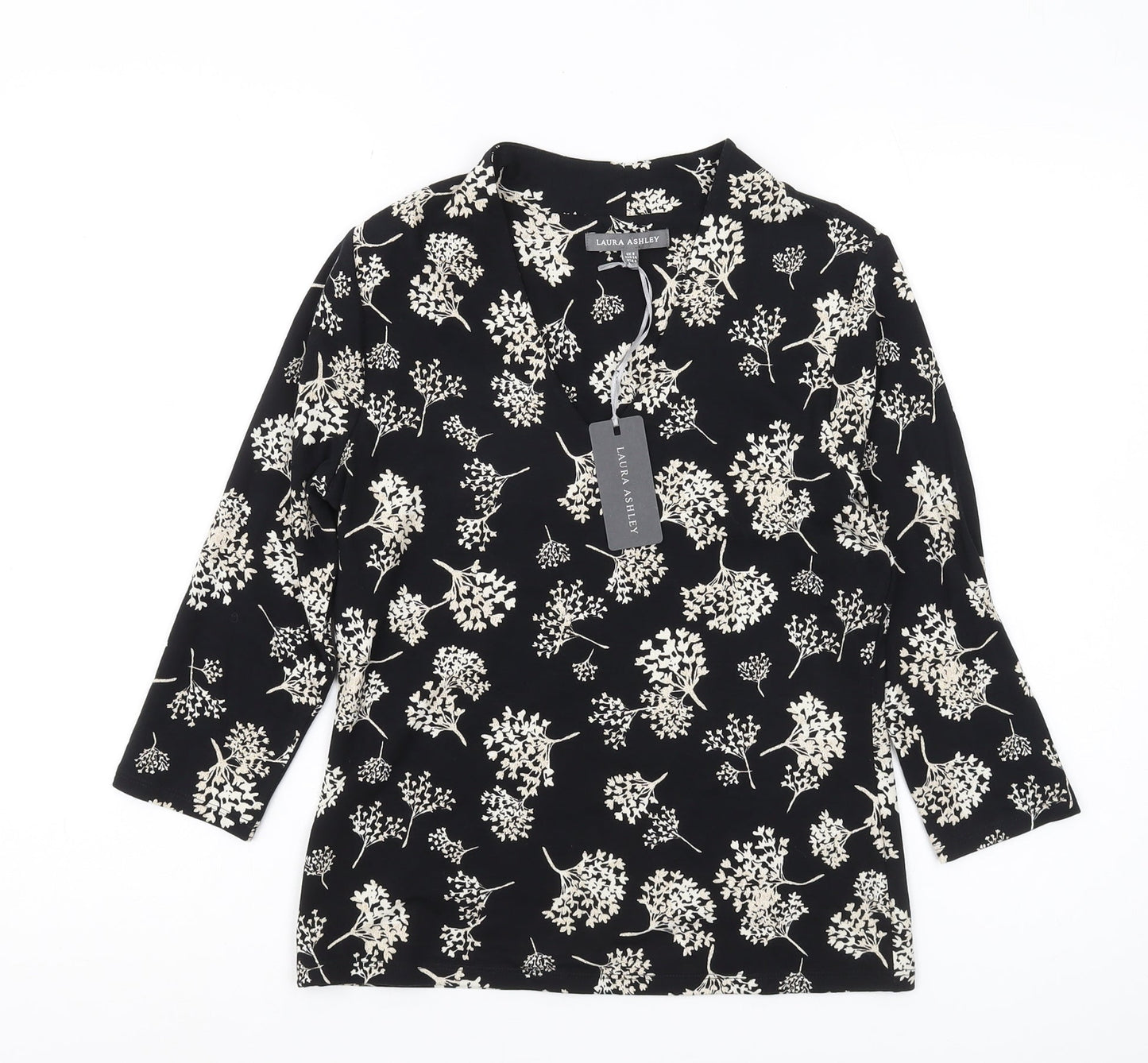 Laura Ashley Women's Black Floral Blouse, Size 8, 3/4 Sleeve
