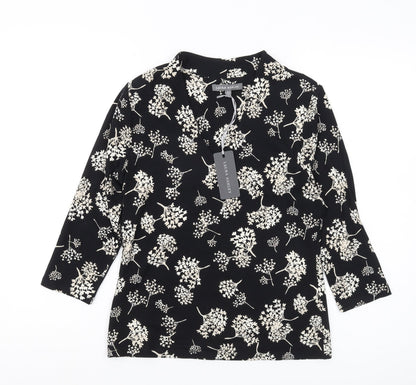 Laura Ashley Women's Black Floral Blouse, Size 8, 3/4 Sleeve