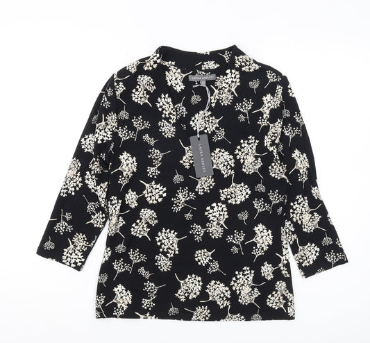 Laura Ashley Women's Black Floral Blouse, Size 8, 3/4 Sleeve