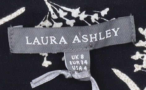 Laura Ashley Women's Black Floral Blouse, Size 8, 3/4 Sleeve