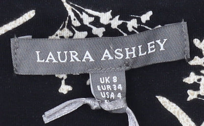 Laura Ashley Women's Black Floral Blouse, Size 8, 3/4 Sleeve