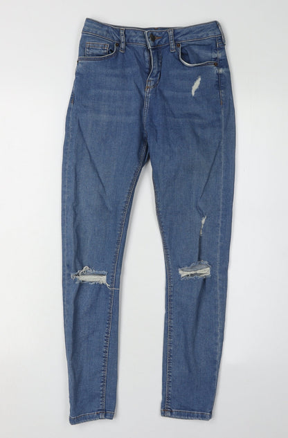 Topshop Women’s Blue Distressed Skinny Jeans, Size 8