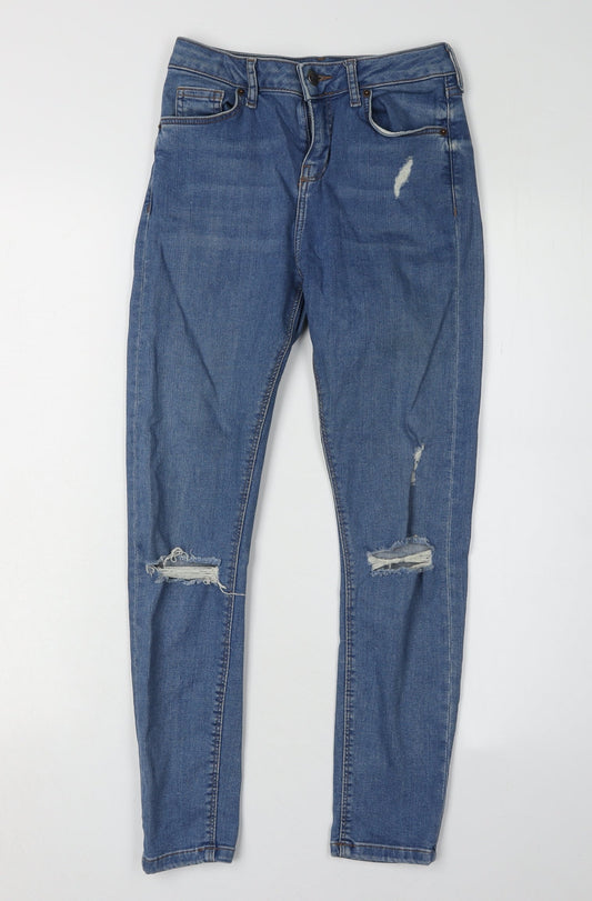 Topshop Women’s Blue Distressed Skinny Jeans, Size 8
