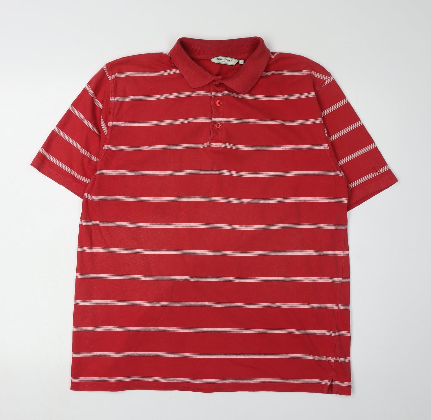 James Pringle Men's Red Striped Polo - Size L Golf Shirt