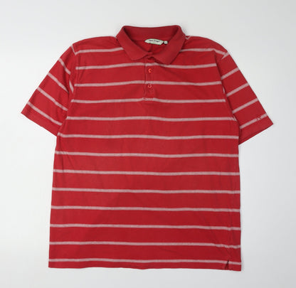 James Pringle Men's Red Striped Polo - Size L Golf Shirt
