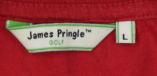 James Pringle Men's Red Striped Polo - Size L Golf Shirt