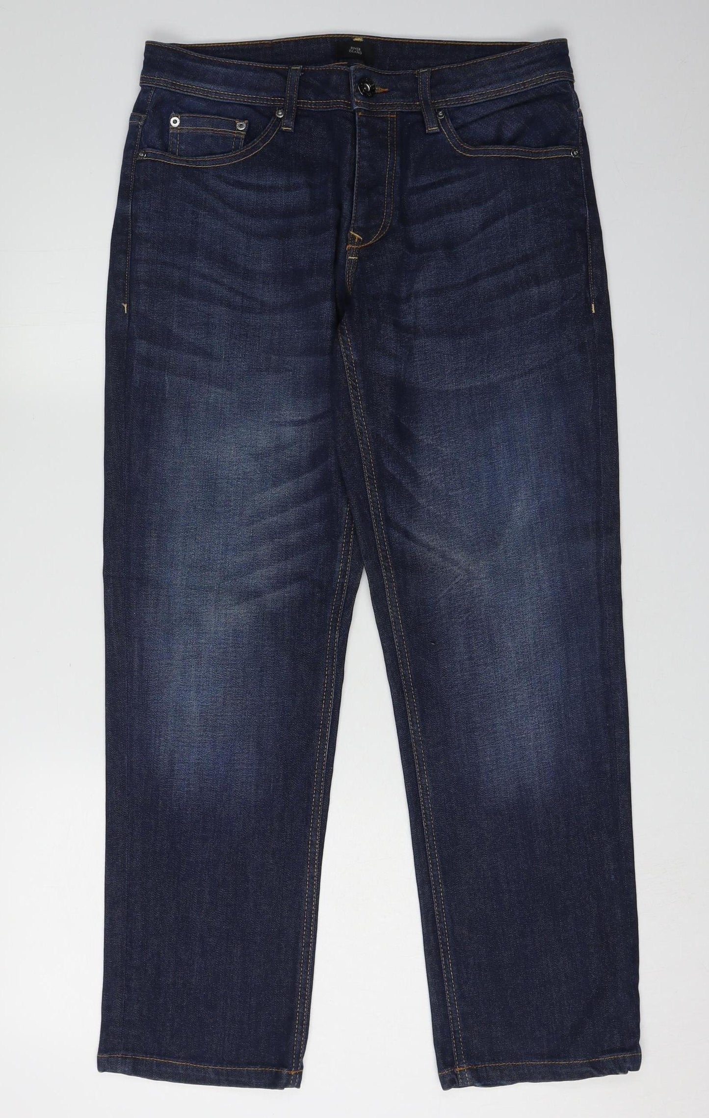 Mens UK Size 30 River Island Regular Fit Straight Blue Jeans